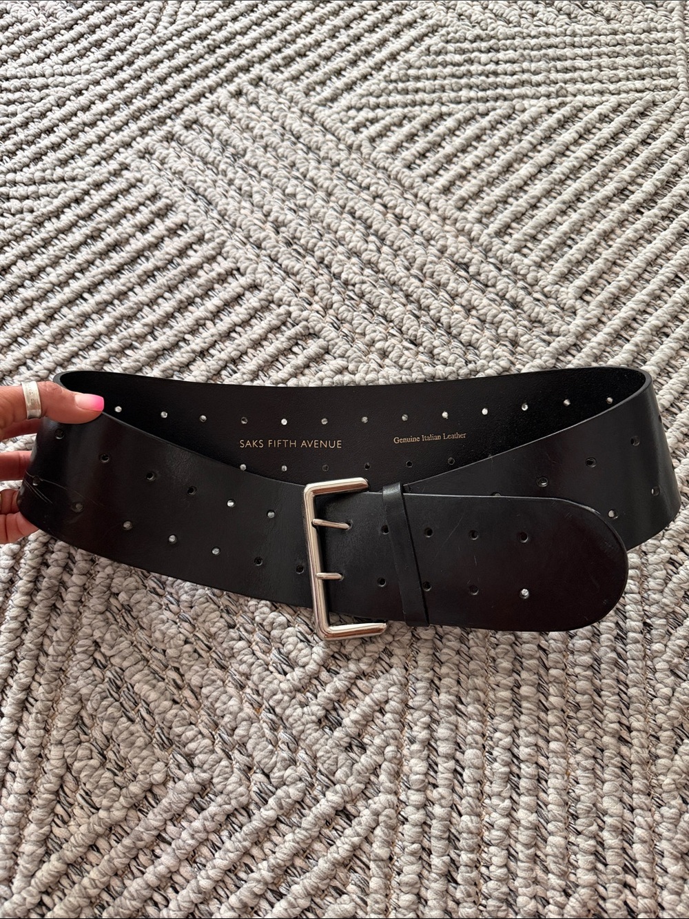 Saks Fifth Avenue Black Leather Double-Prong Belt